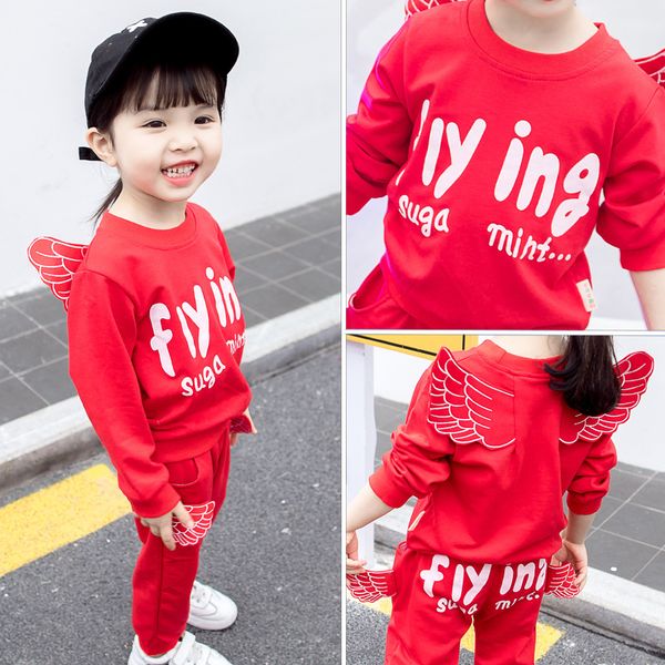 

2019 новая волна 0-5 лет женский ребенок иностранный весна и осень из двух частей девушка осень костюм мода, White