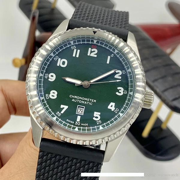 

luxury mens watches automatic mechanical luminous green dial watch black rubber band wristwatches made in china, Slivery;brown