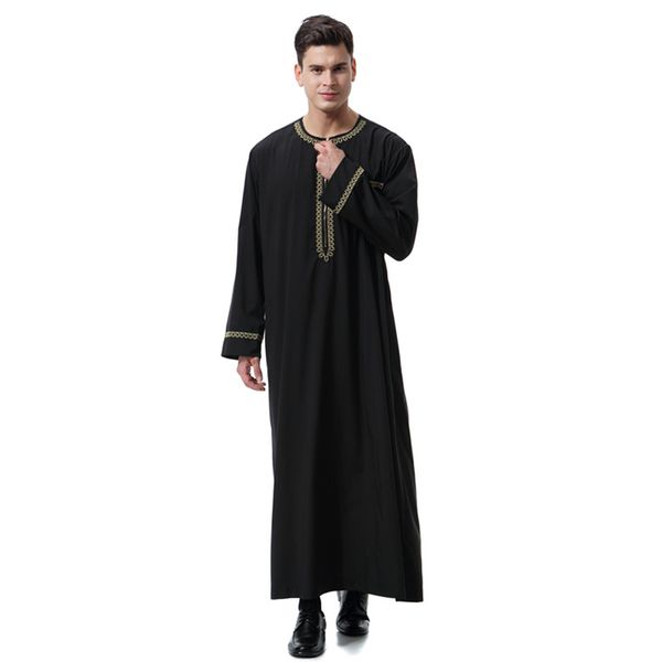 

zipped muslim men round neck thobe s-3xl plus size islamic men long sleeved patchwork prayer robe, Red