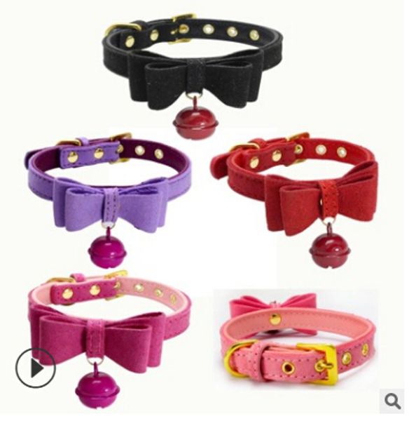 

bowknot bell dog collar pet necklace fashion pu leather soft small dog cat collars puppy teddy bow necklace