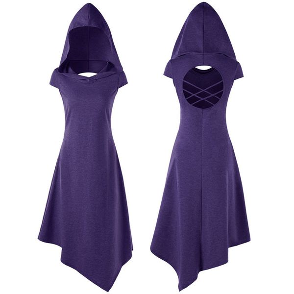 

women gothic steampunk hooded halloween witch costumes party club long dress, Black;gray