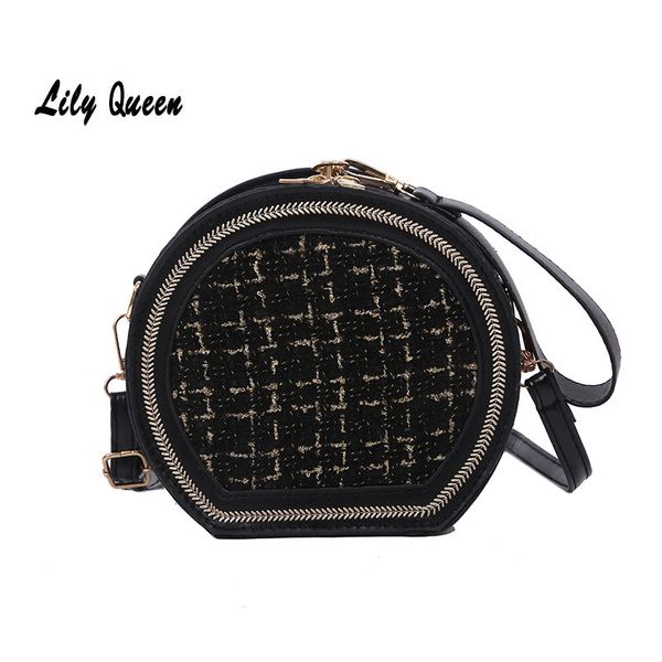 

lily queen women winter round crossbody bag plaid ladies shoulder fashion bolsa handbag