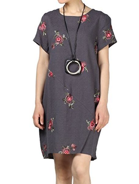 

mordenmiss women's autumn linen dress casual cotton shirt dresses, Black;gray