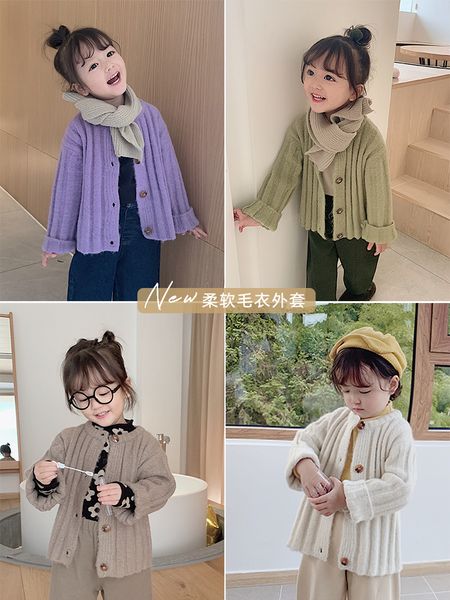 

2019 new ребёнки с длинным рукавом хлопок простой повседневный свитер вязаный кардиган младенца куртки весной и осенью однобортный пальто, Blue