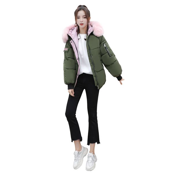 

parkas mujer 2018 women warm coat womens solid thick fur collar outwear coats winter parka outwear slim fir jacket female mujer, Black