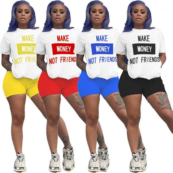 

o neck with shorts casual slim womens shorts suits make money letter summer womens designer tracksuits short sleeve, Gray