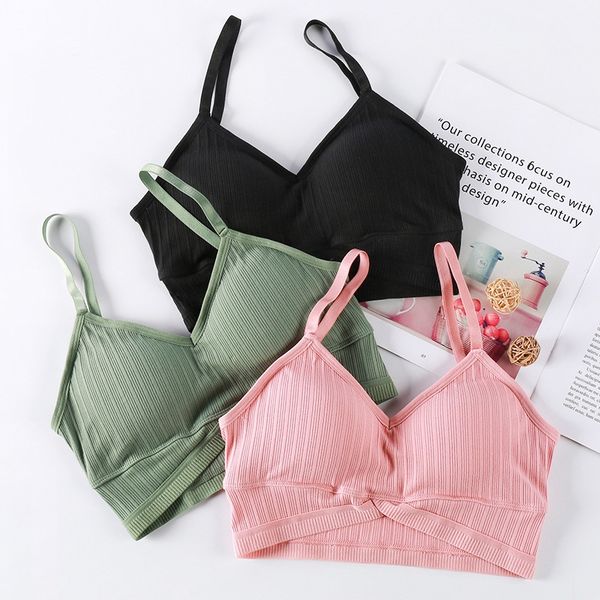 

u-shaped girl back bra without underwire camisoles comfort comfortable skinless underwear, Black;white