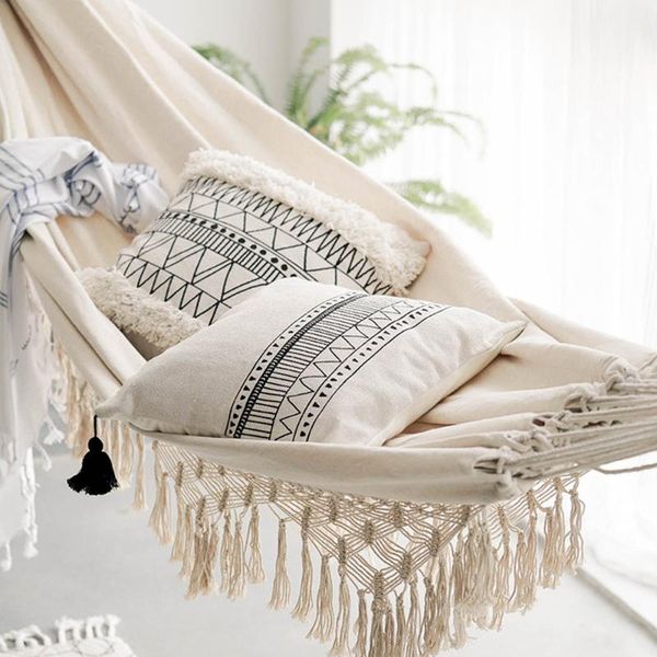 

2020 large brazilian macrame fringe 2 person double deluxe hammock swing net chair indoor hanging chair hammock swings