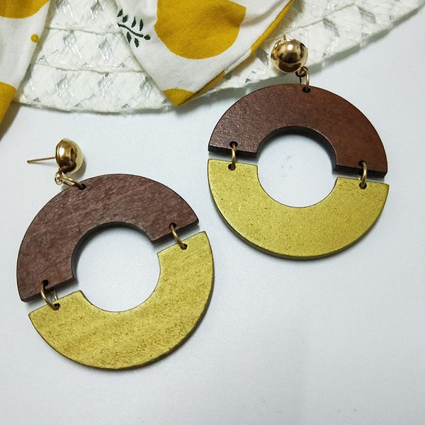

круглые деревянные серьги для женщин half moon shape linked small hoop простые серьги падения женские ювелирные изделия мода оптовая продажа, Silver