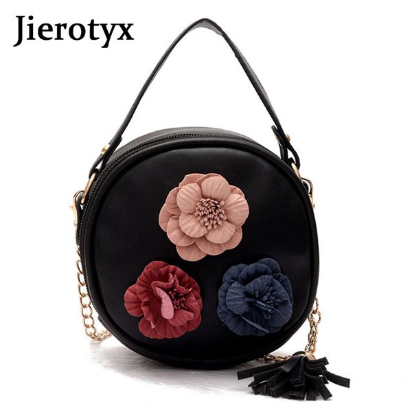 

jierotyx мода дети цветы crossbody сумки кожа круговая сумка цветок tassels мешки плеча женщин болса feminina
