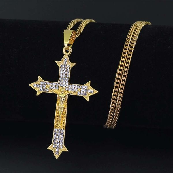 

хип-хоп крест иисуса бриллианты кулон ожерелья для мужчин сплав горный хрусталь религиозные роскошные ожерелья из нержавеющей стали кубински, Silver
