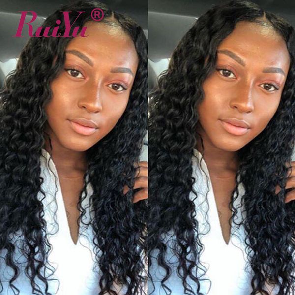 

ruiyu curly человеческих волос парики для чернокожих женщин перуанский волос remy глубокая волна фронта шнурка парики с ребенком волос pre п, Black;brown