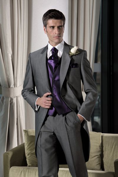 

latest design dark grey groom tuxedos peaked lapel suit wedding groomsman men wedding suits bridegroom( jacket+pants+vest+tie, White;black