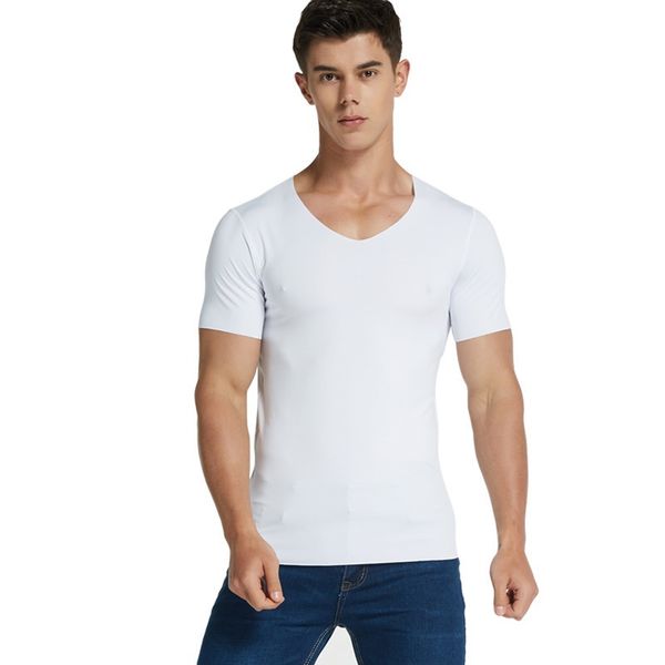 

men's ice silk t shirts solid color male mesh transparent v-neck short sleeves t shirt plus size m-4xl, White;black
