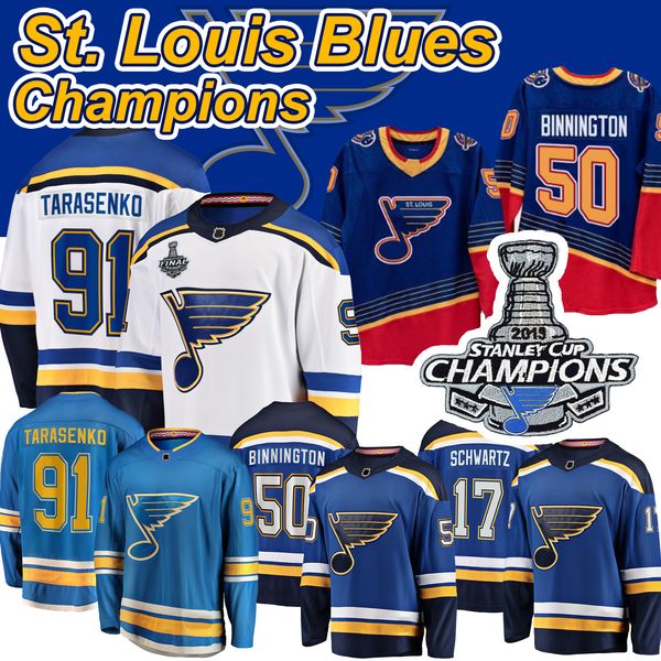 

St. Louis Stanley Cup Champions Jersey Blues 50 Binnington Schwartz 90 Ryan O'Reilly Colton Parayko Schenn 91 Vladimir Hockey Jerseys