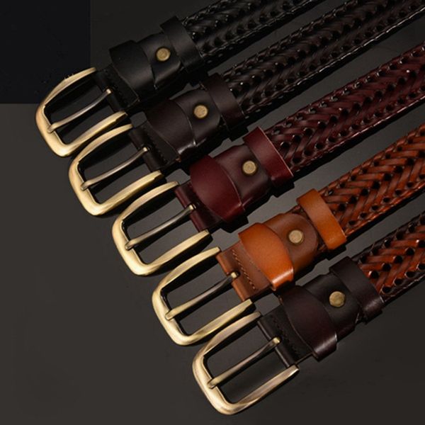 

mens leather dress casual weave braided belts pin buckle waistband strap jcx9251, Black;brown