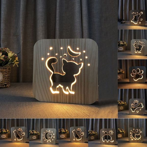 

wooden cat paw dog animal night light moon star 3d led lamp usb powered desk lights for baby christmas new year gift