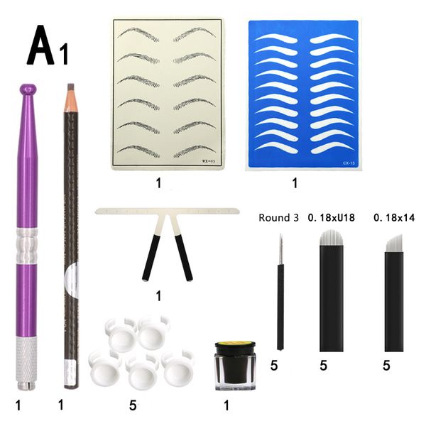 

microblading practice kit skin sheets ink pigment cup manual pen eyebrow pencil needle blade permanent makeup tool practise set