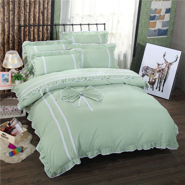 Korean Style Twin Full Queen Size Green Bedding Sets Polyester