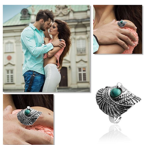 

turquoise ring vintage tibetan silver indian wind pine stone wings eagle big eagle eye green