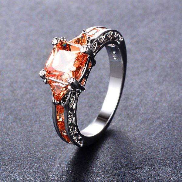 

rongxing princess cut champagne zircon square rings for women 925 silver filled birthstone crystal ring female wedding jewelry, Slivery;golden