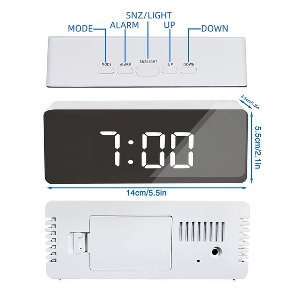 

led mirror alarm clock digital snooze table clock wake up light electronic large time temperature display clock with usb cable