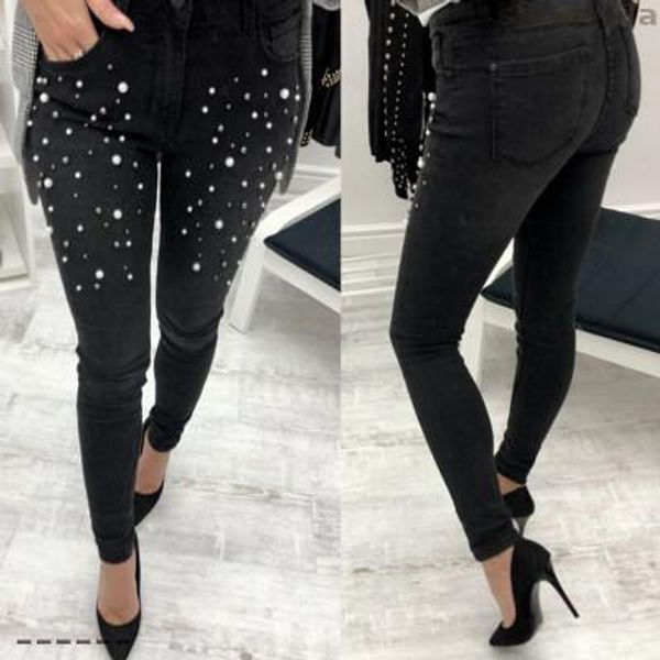 

плюс размер bodycon жан бисероплетение джинсовые джинсы для женщин узкие брюки карандаш полная длина брюки мода, Blue