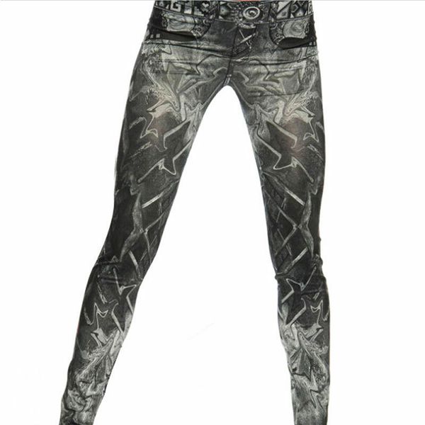 

new women skinny leggings slim faux denim look casual jeans jeggings stretchy pencil pants, Blue