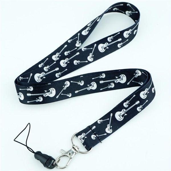 Chaveiros Chaveiros Música Guitarra Gola Pessoas Lanyard Chaveiro Chaveiro Câmera ID Crachá Titular Tecido Macio Lariat Presente