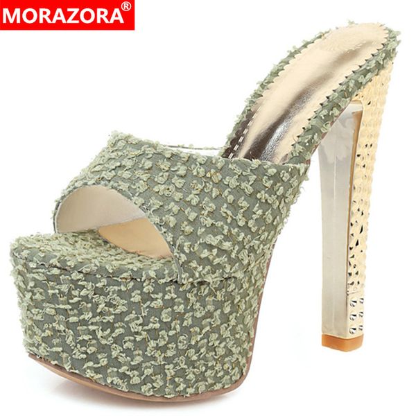 

morazora 2020 new arrival women sandals solid colors summer super high heels platform sandals prom club shoes woman, Black