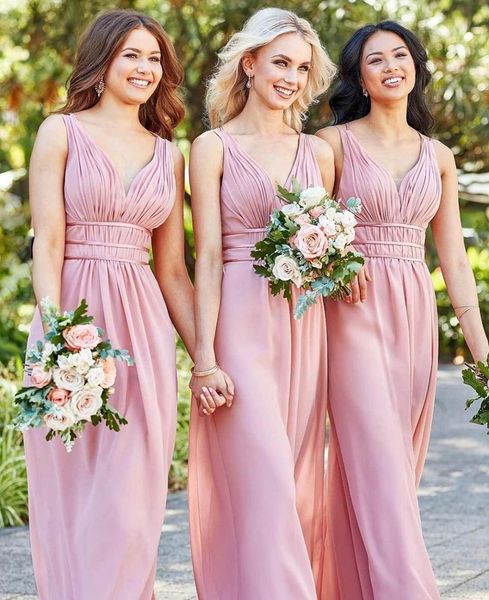 

unique design v neck bridesmaid dress chiffon floor length prom gown for wedding party maid of honor dresses, White;pink