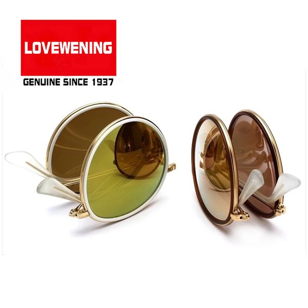 

style (6) deft design round folding women sunglasses color film mirror hd polaroid uv400 lens 0l3517 001/30 51-22 ing, White;black