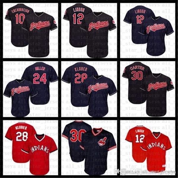 

28 Corey Kluber Andrew Cleveland Baseball Jersey Indians 12 Francisco Lindor 24 Miller 10 Edwin Encarnacion 30 Joe Carter Navy red white