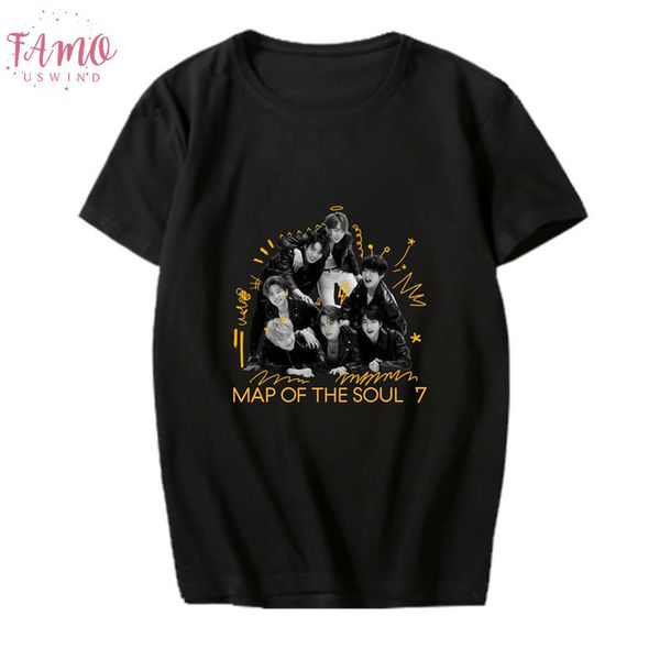 

4th album flutter sleeve map of the soul 7 p bangtan boys o neck short sleeve t shirt kpop loose top, White