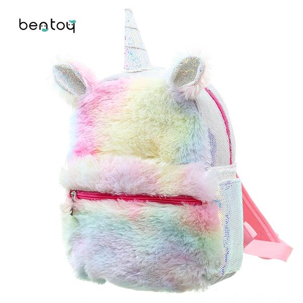 

New Sequins Unicorn Backpack For Women Winter Cartoon Plush Backpack For Girls Travel Backpacks Female Rucksack Plush Schoolbag