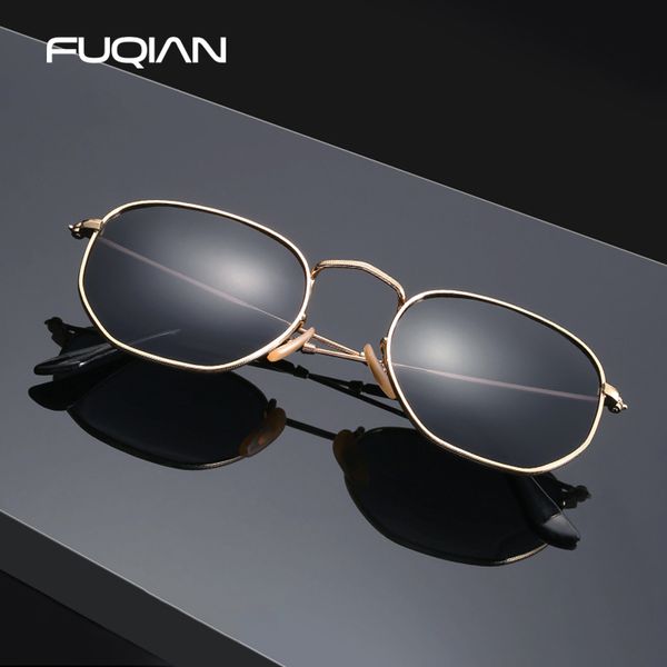 

fuqian vintage metal women polarized sunglasses fashion polygon men sun glasses classic hexagon male driving eyeglasses uv400, White;black