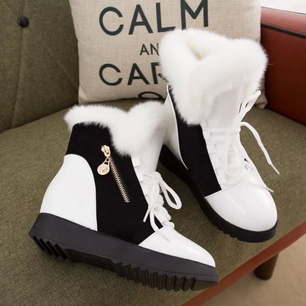 

snow boots 2019 new color matching round head women plus velvet cotton boots female martin casual wild non-slip women's booties, Black