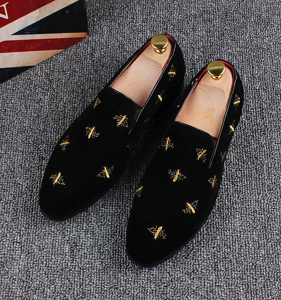 

Классическая замша вышивка Bee мужская свадебная обувь Tide мужская плоская Повседн