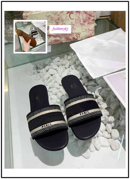 

original box new dazzle flowers women sandals designer flat slippers embroidery sandal floral brocade slipper striped beach causal slipper, Black