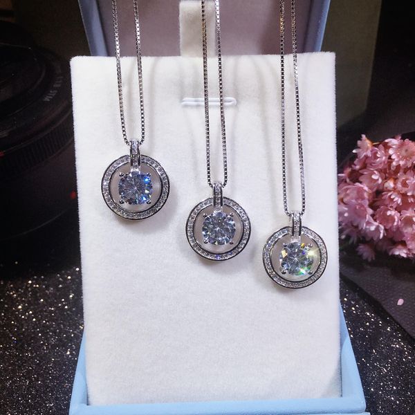 

2018 new s925 silver inset 3a grade zircon circle pendant necklace korean women fashion luxury jewelry gifts