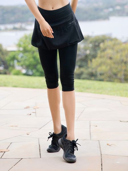 

2019 summer women's sports leggings yoga pants long trousers althletic trousers with skirt high waist elastic speed running, Black;red