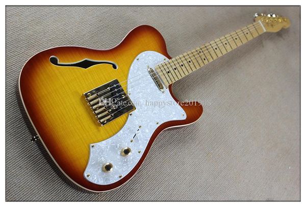 

factory custom honey burst body electric guitar with maple fingerboard,white pearl pickguard,golden hardware,can be customized