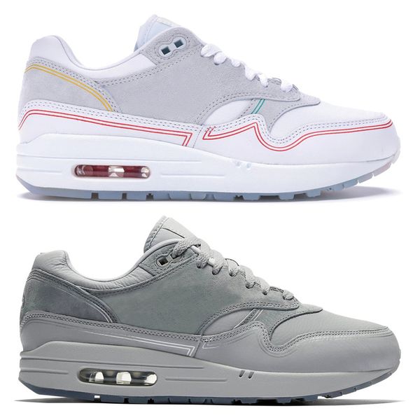 

Дешевые 1s Centre Pompidou By Day By Night Pack Обувь Новые Мужчины Женщины Белый Серый AM One Cushion Кроссовки