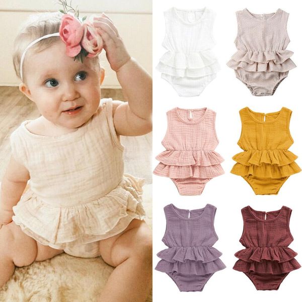 

solid sleeveless ruffles baby one piece bodysuit for kids girls, Blue