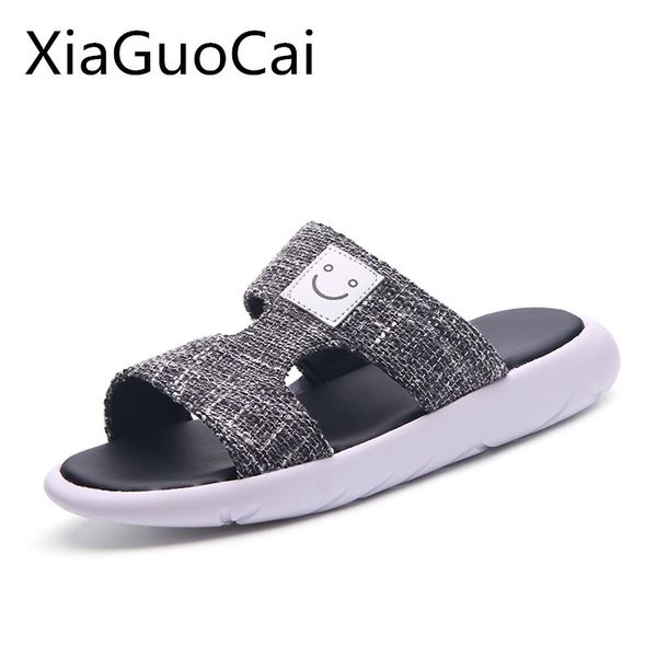 

face men's slippers summer fashion male outdoor slides hollow breathable flat with graffiti slippers beach shoes, Black