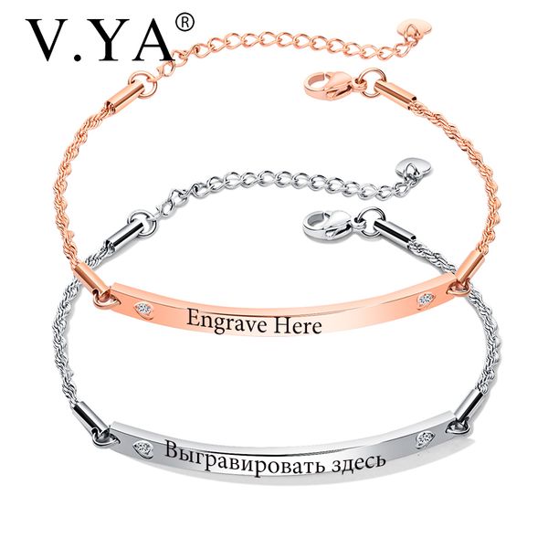 

v.ya fashion customized bracelets for women stainless steel engraved bracelets rose gold/ gold personalized bangle for friends, Black