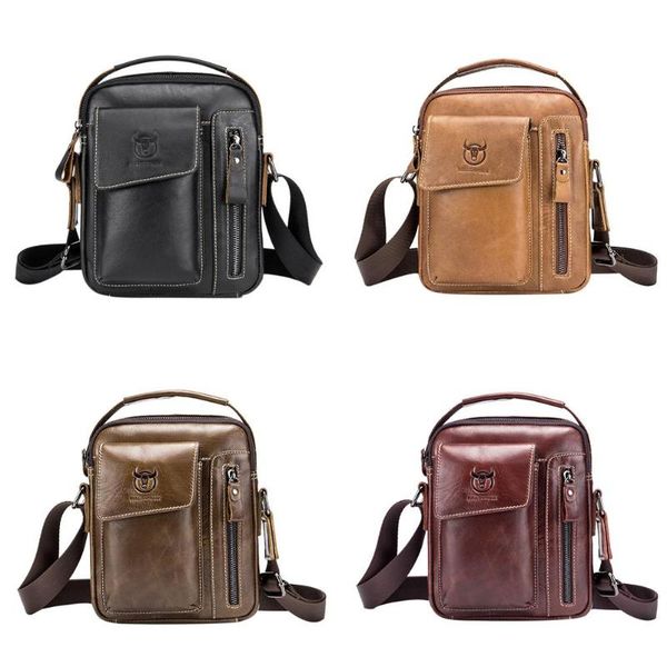 

bullcaptain casual men leather sling messenger bag shoulder crossbody bags