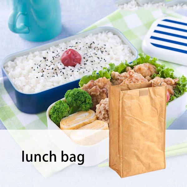 

reusable cooler lunch box bag insulated brown kraft paper durable reusable handy bag thermal leakproof picnic tote
