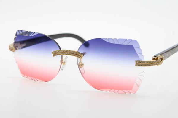 

2020 sunglasses 3524012 black flower buffalo horn rimless sunglasses smaller stones glasses new with box carved, White;black