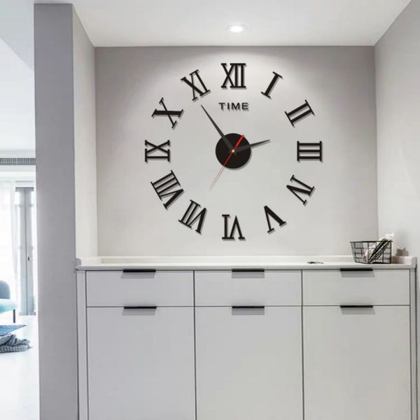 

modern 3d diy roman numbers mirror surface wall clock sticker home office room diy decor